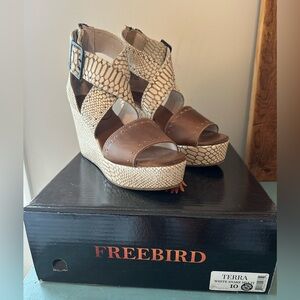 Freebird by Steven Terra Brown and Cream Wedge Sandals